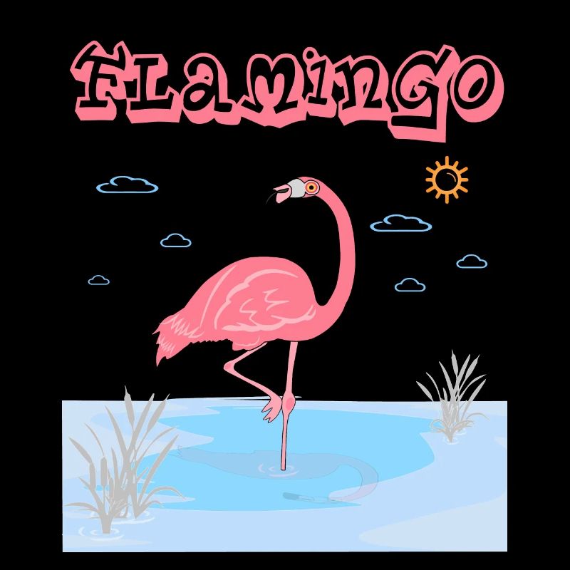 Flamingo pond pink water lily reeds shore