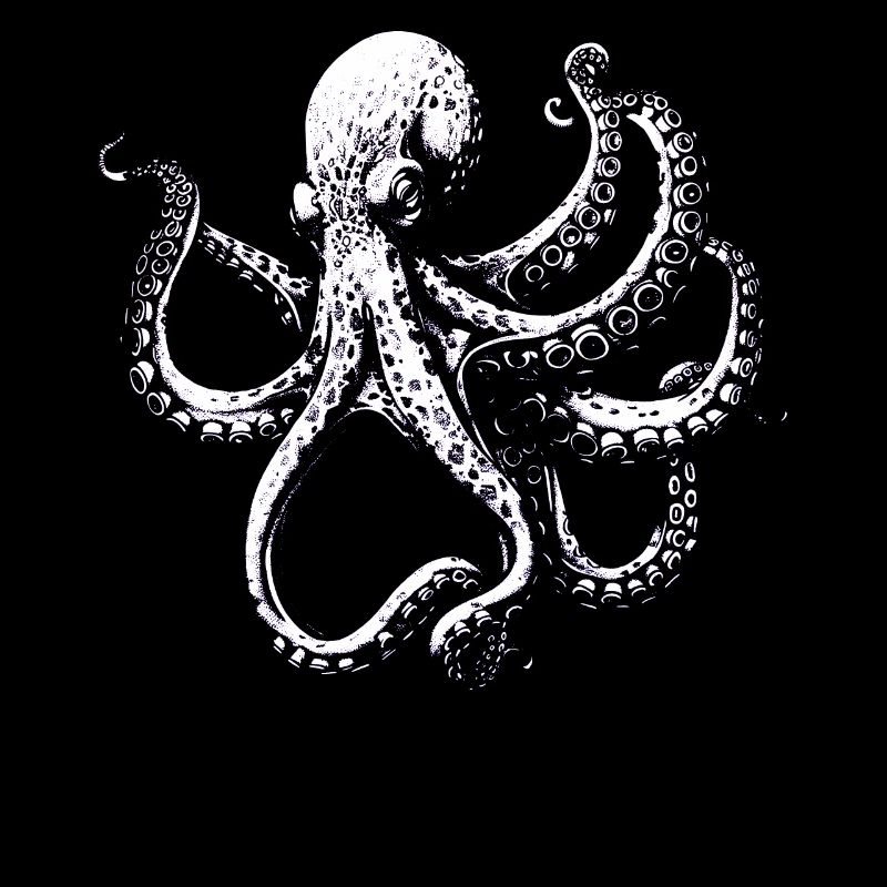 Illustration complexe de pieuvre en noir et blanc