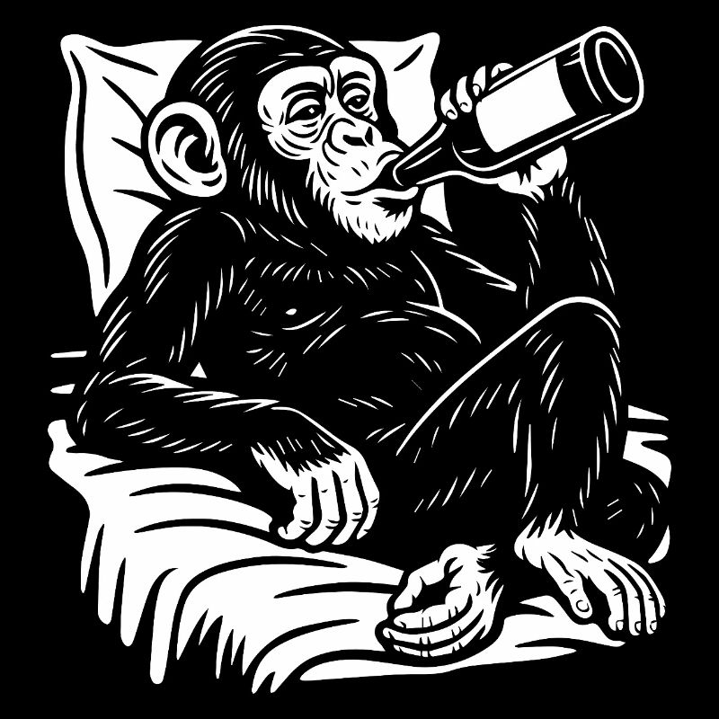Le chimpanzé espiègle boit une bière