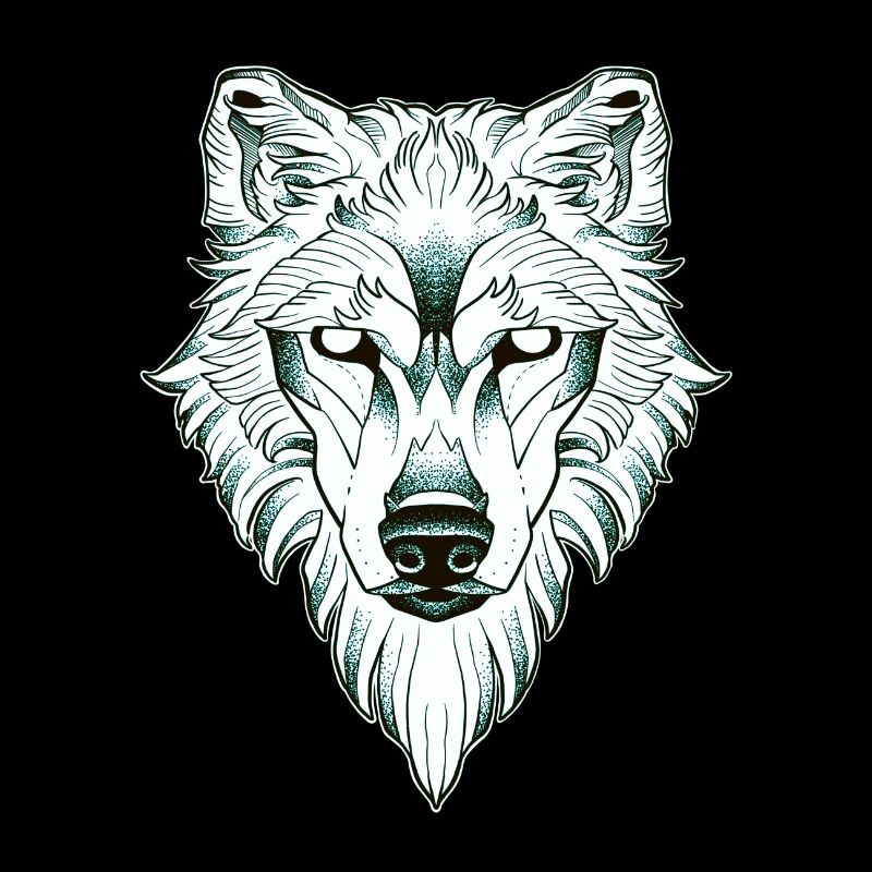 Symmetrical wolf dotwork