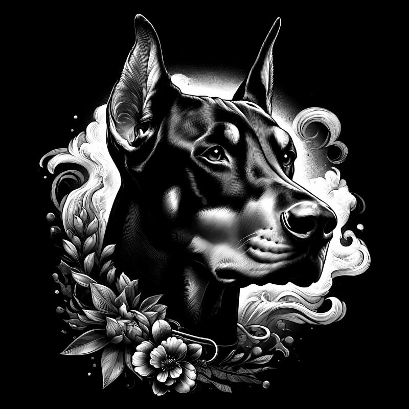Süsser Dobermann Pinscher mit Blumen Deko