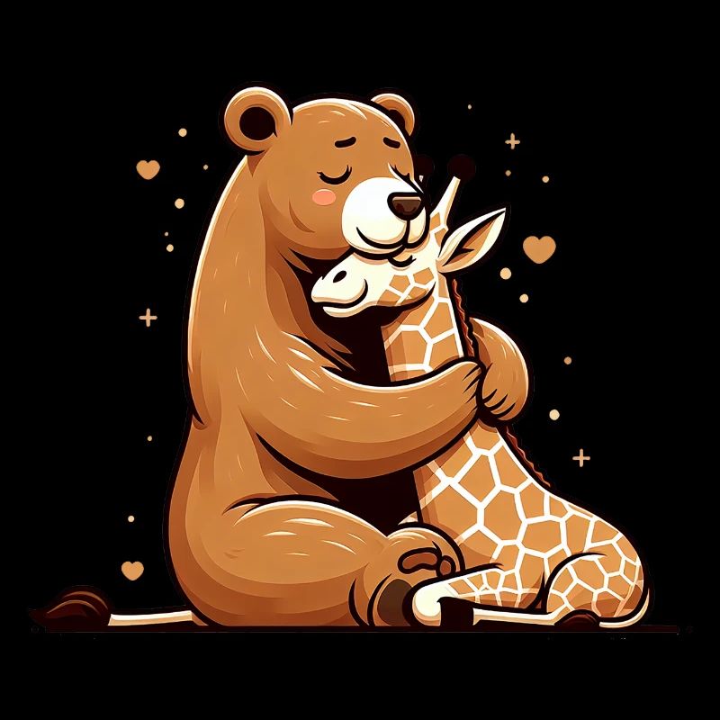Cuddling Bear And Giraffe In Love