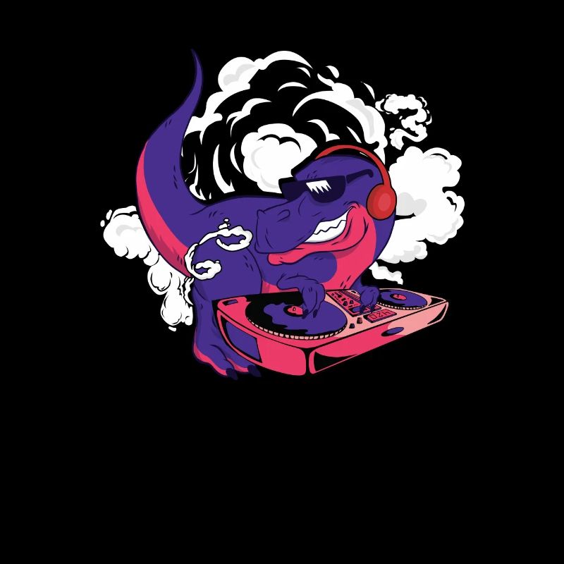DJ Trex Dinosaur playing turntable - electronic