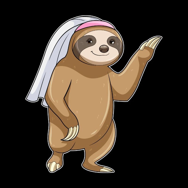 Sloth as a bride with a veil
