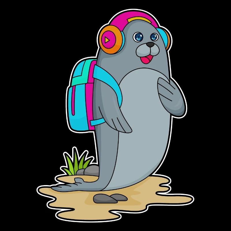 Seal as a hiker with backpack