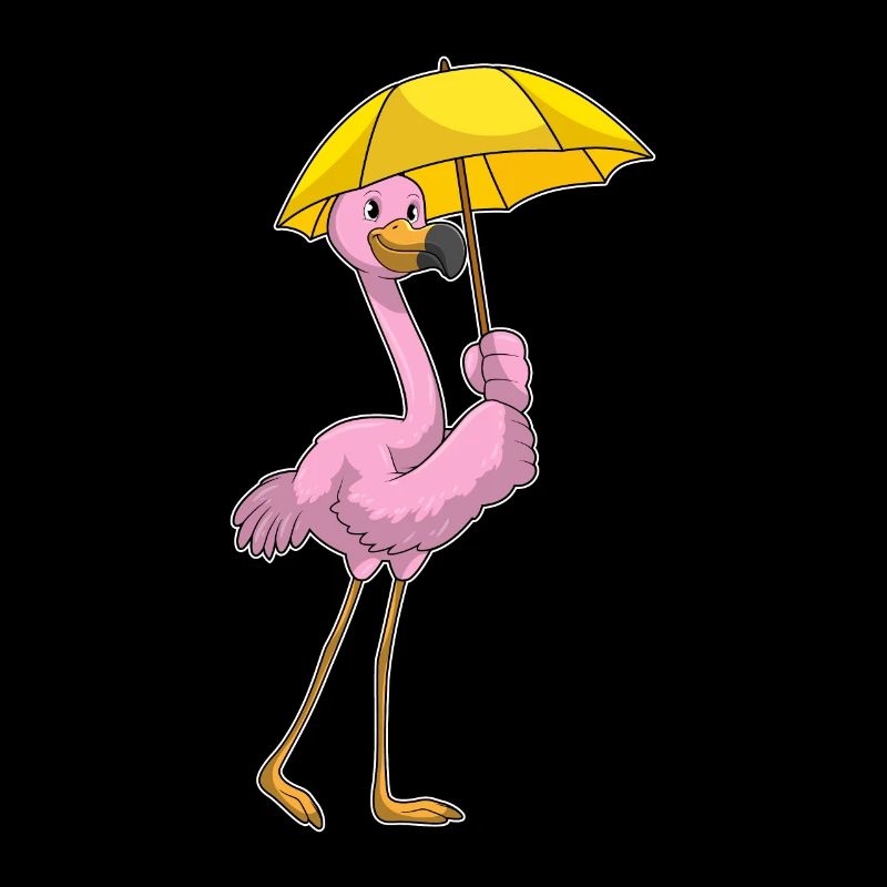 Flamingo bei Regen mit Regenschirm