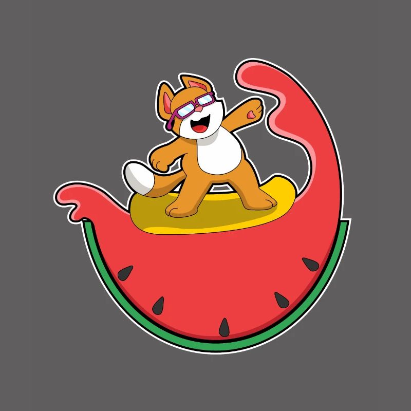 Chat comme surfeur avec pastèque