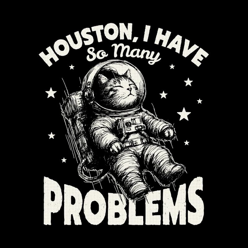Houston I Have So Many Problems Funny Space Cat