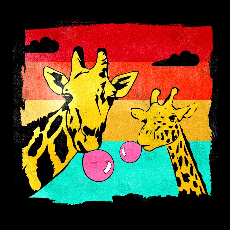 Retro giraffe cartoon with bubble gum gift