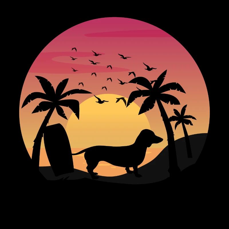 Dachshund Owner Beach Sunset Palm Trees