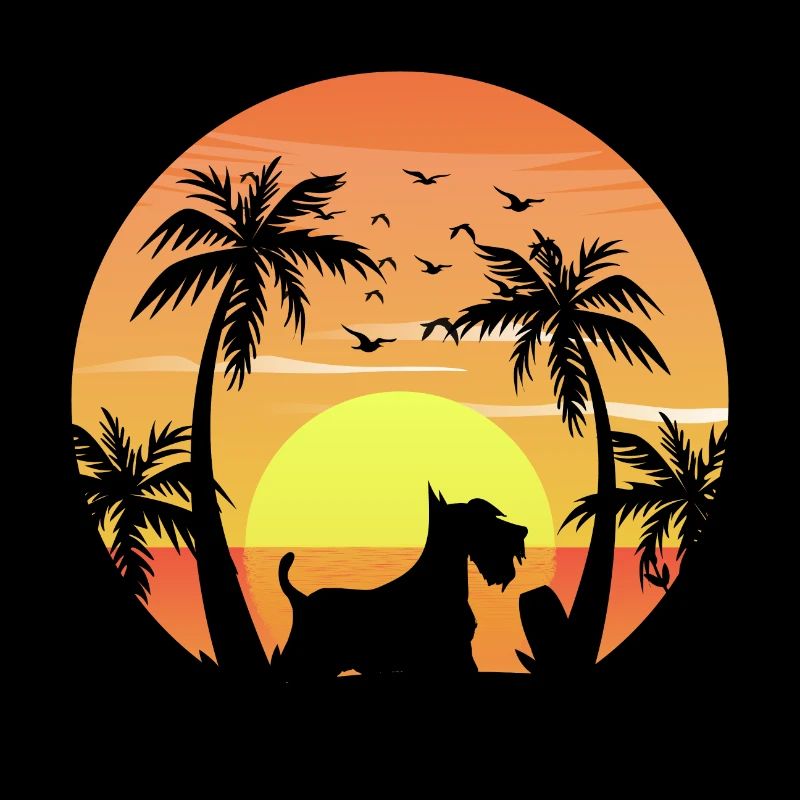 Scottish Terrier Dog Surfing Beach Palm Trees