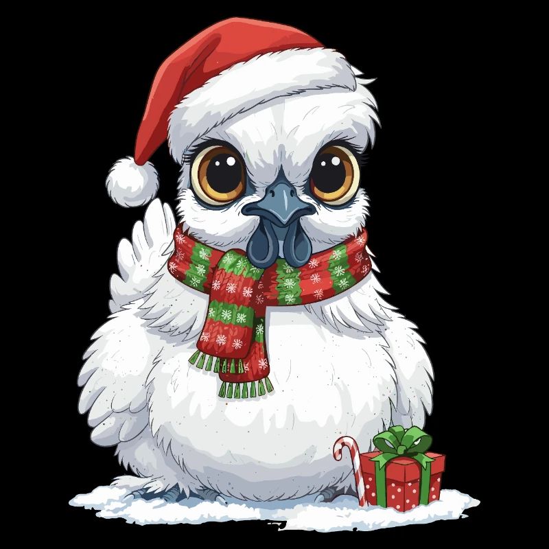 Funny Silk Chicken - Santa Hat and...