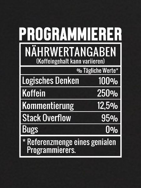 Programmierer Nährwertangaben Developer Coder