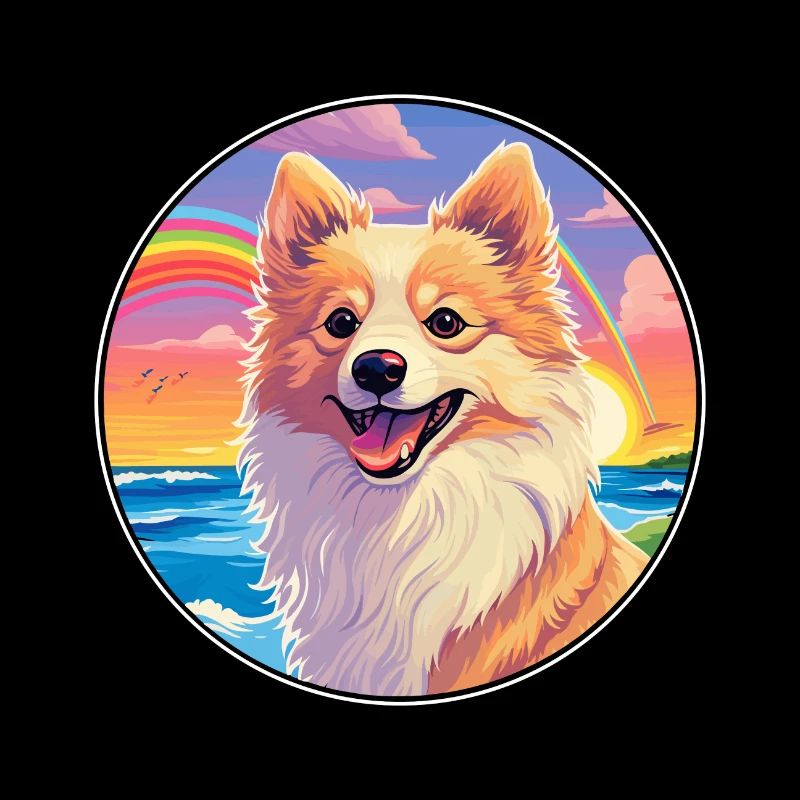 Deutsche Spitz Hunderasse bunte Karikatur Aquarell