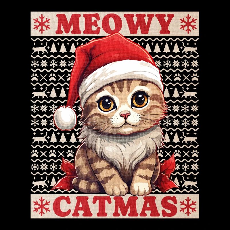 Chat Noël Joyeux Miaou Catmas Laide Mignon