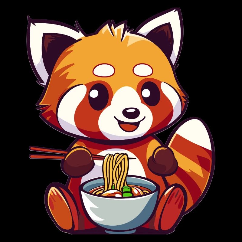 Panda roux kawaii mangeant de la soupe de nouilles Ramen Anime