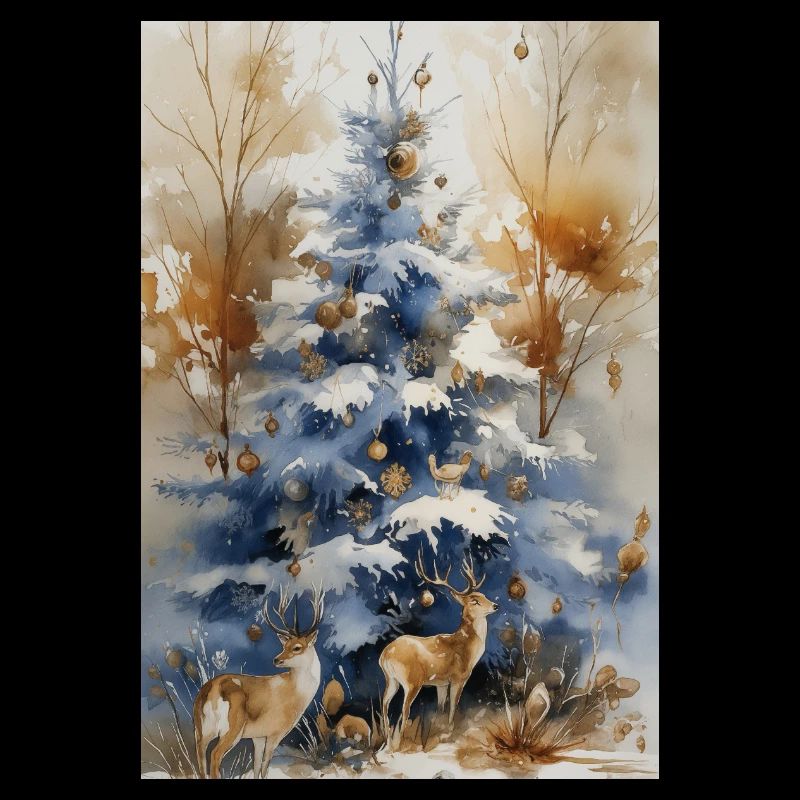 Blauer Weihnachtsbaum und Hirsch