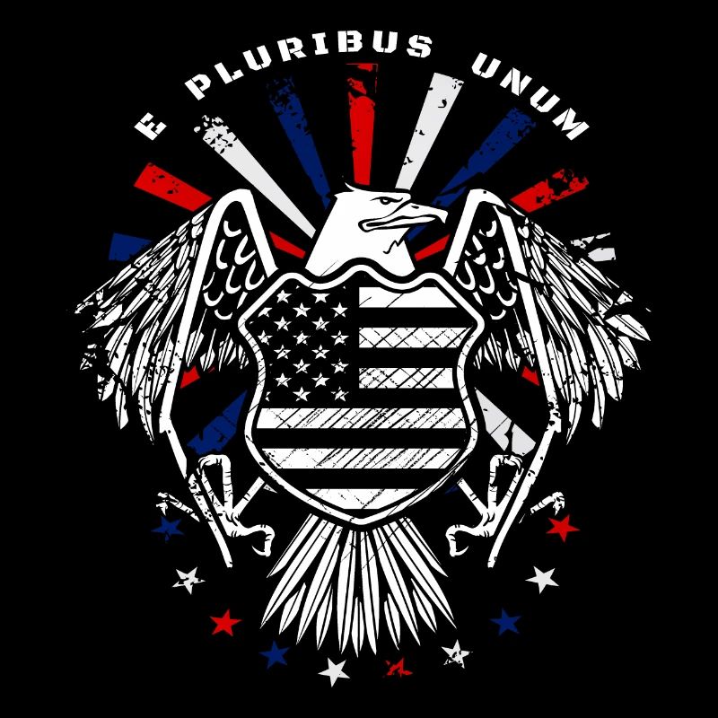 E Pluribus Unum mit US Flagge und Adler