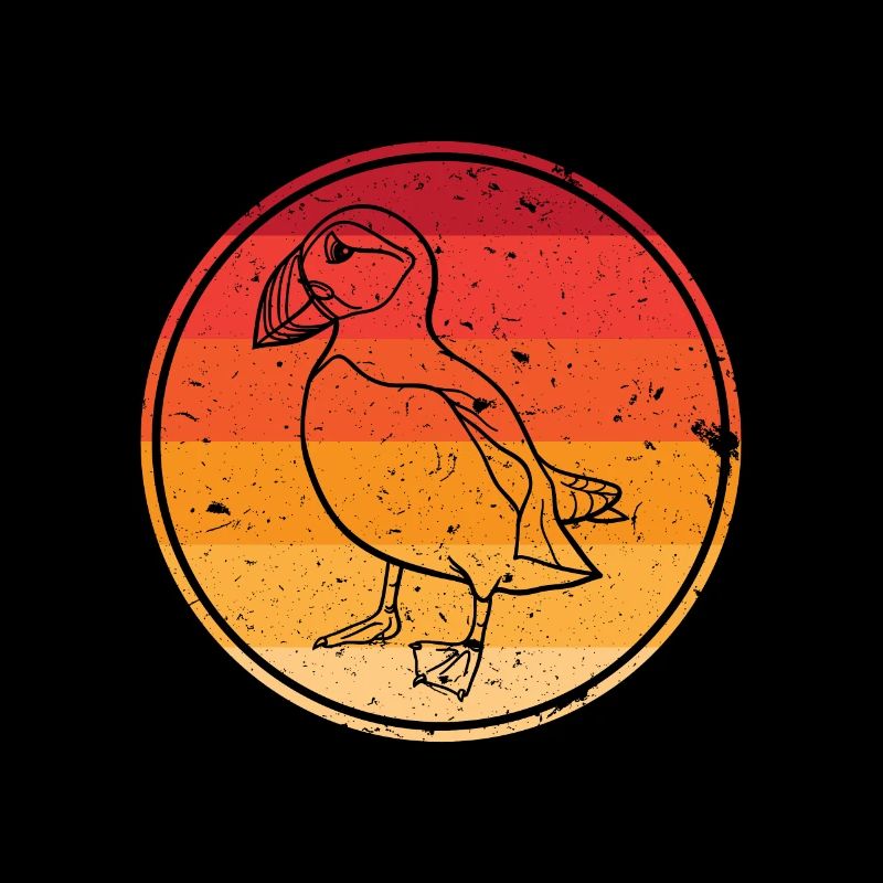 Retro puffin auk bird sunset