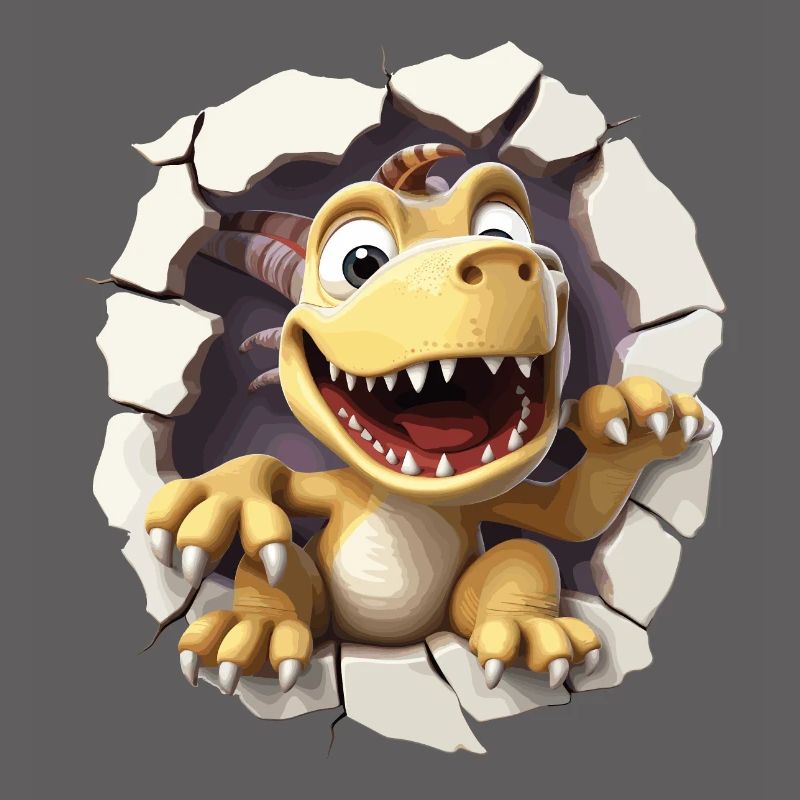 Bébé dinosaure mignon en 3d qui sort d'un mur