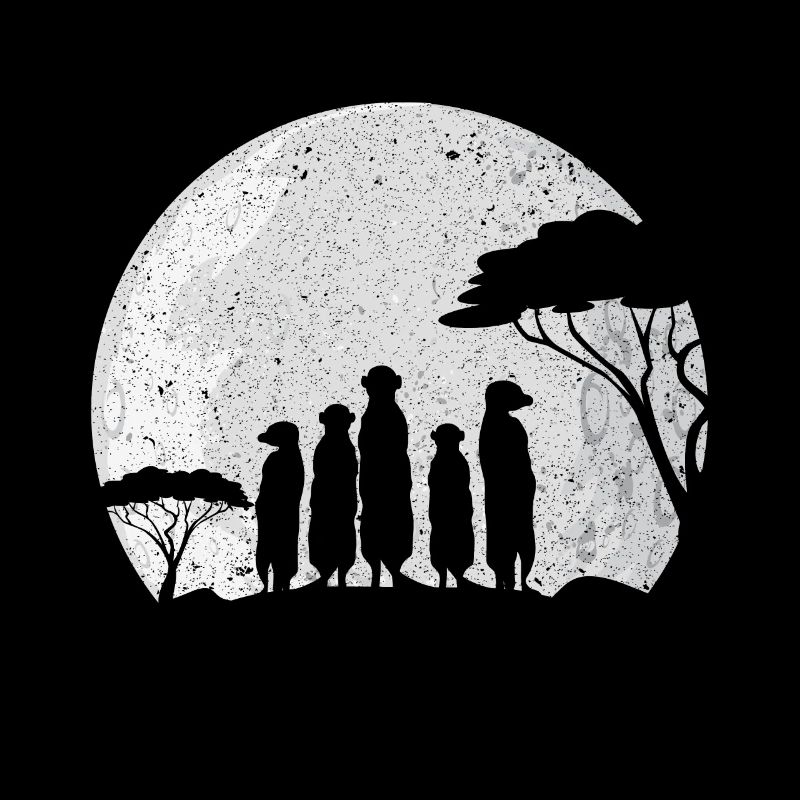 Troupe de suricates avec la lune