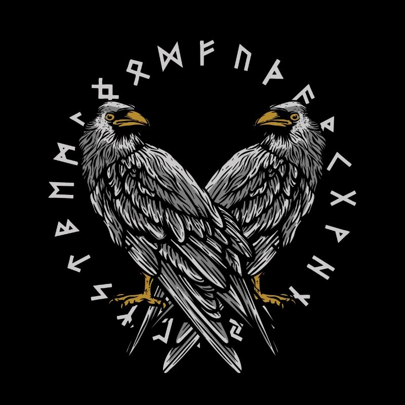 Odins Raben mit Futhark Kreis