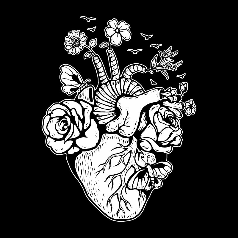Coeur anatomique avec fleurs