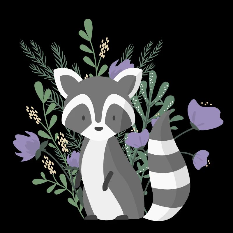 Ours mignon de ract avec des usines et des fleurs pourpres