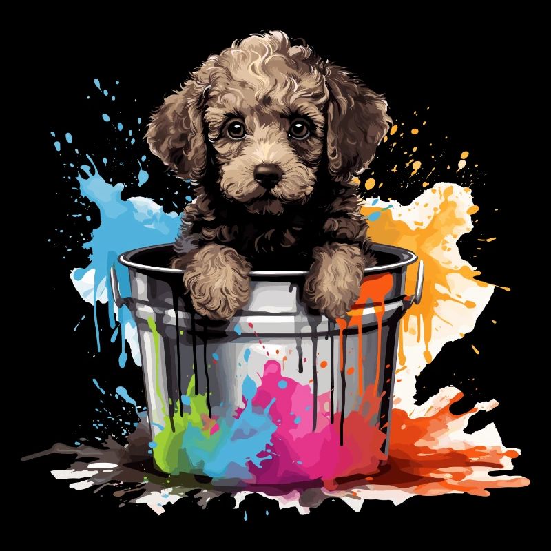 Seau de peinture chien caniche mignon