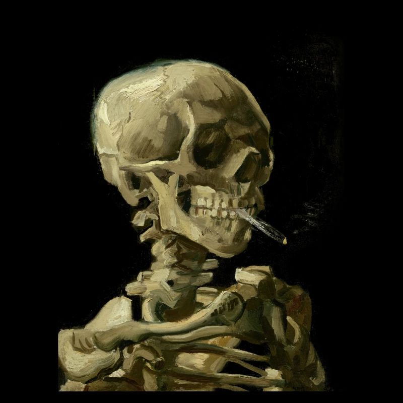 Vincent van Gogh skeleton skull with cigarette
