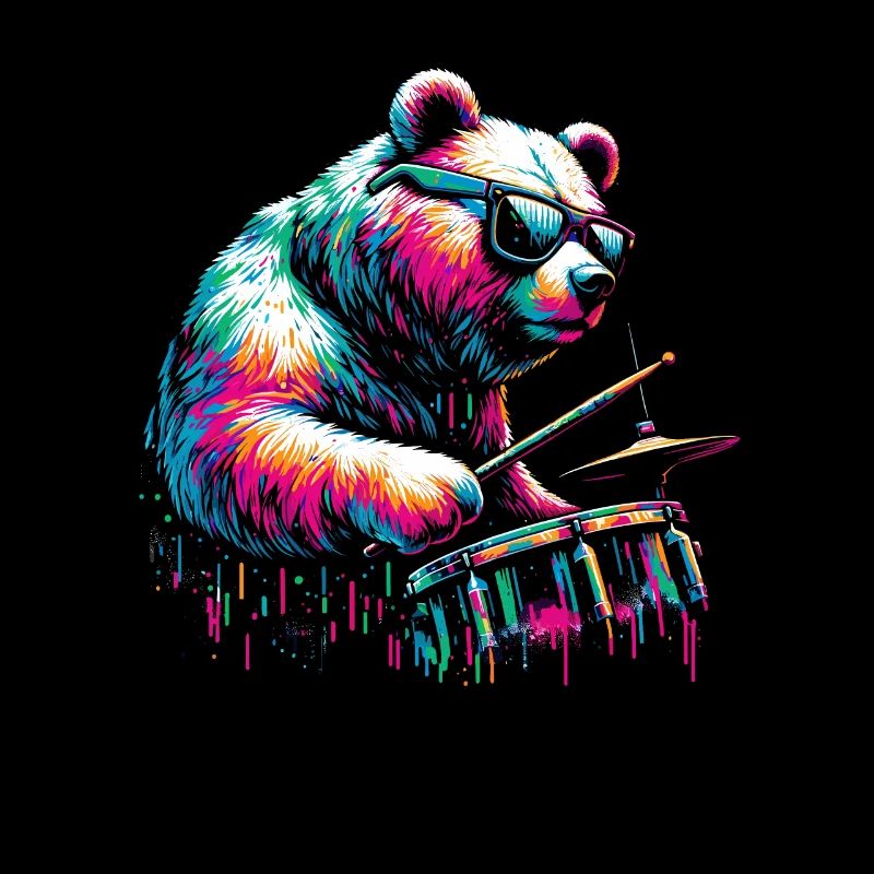Splash Art Bear Playing Drums Drum Drummer