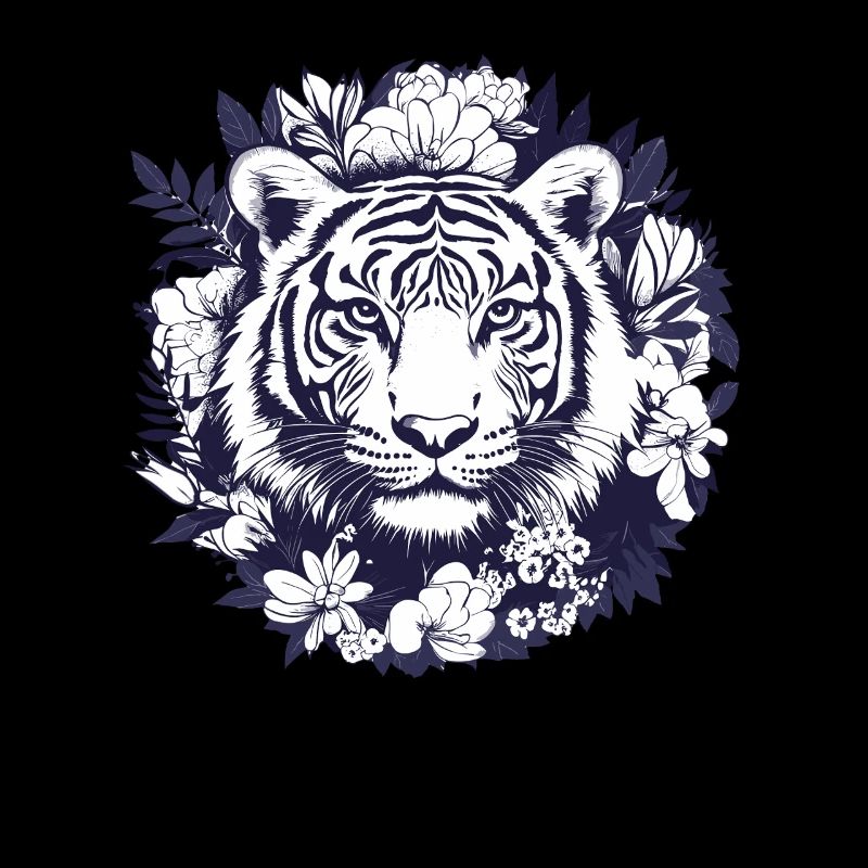 Tigre dans une couronne de fleurs
