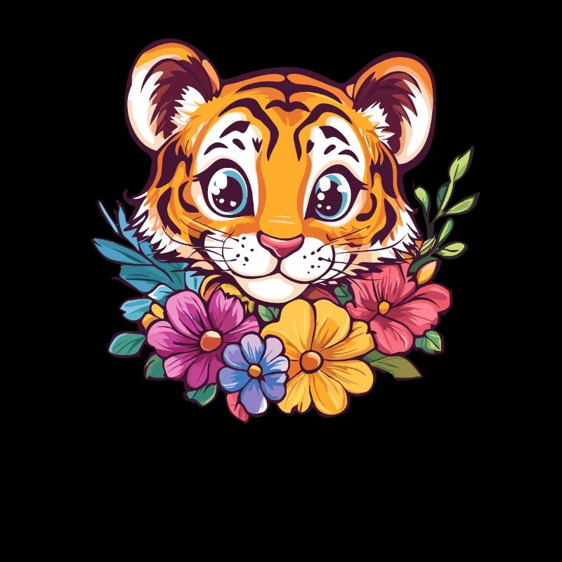 Petit tigre avec des fleurs