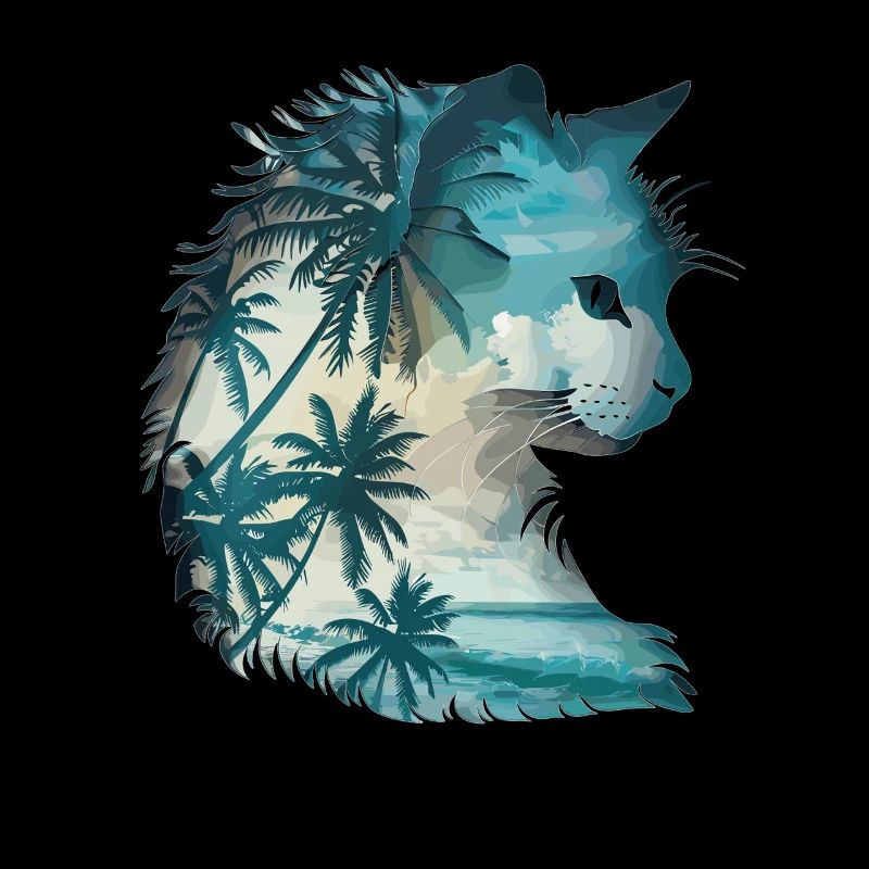 Coastal cat with palm trees