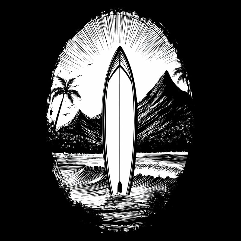 Planche de surf - Vagues - Surf - Plage - Palmiers