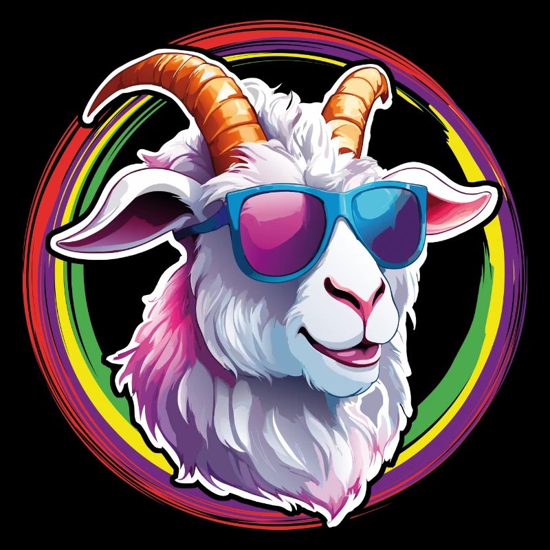 Billy Goat avec des lunettes de soleil dans des cercles de couleurs