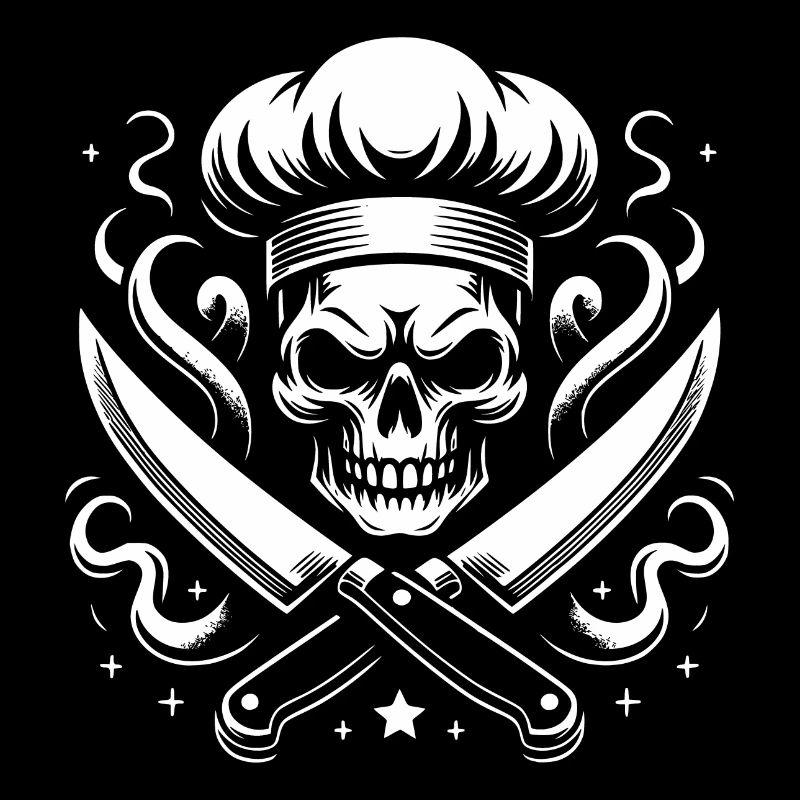 Skull with chef's hat and crossed kitchen knives