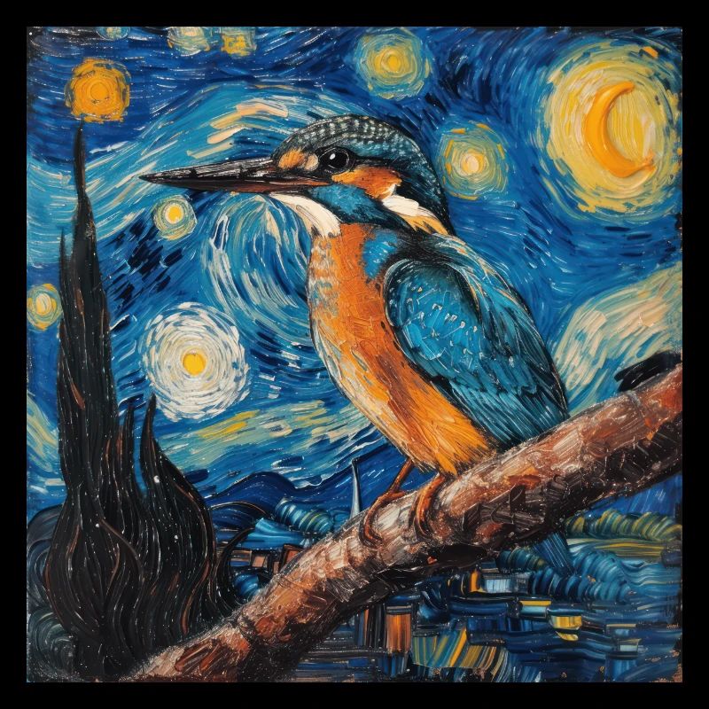 eisvogel, vogel, van gogh, sternennacht
