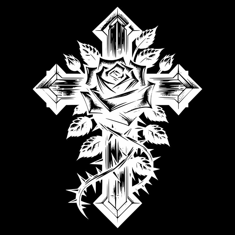 Old Cross with a Rose with Thorns