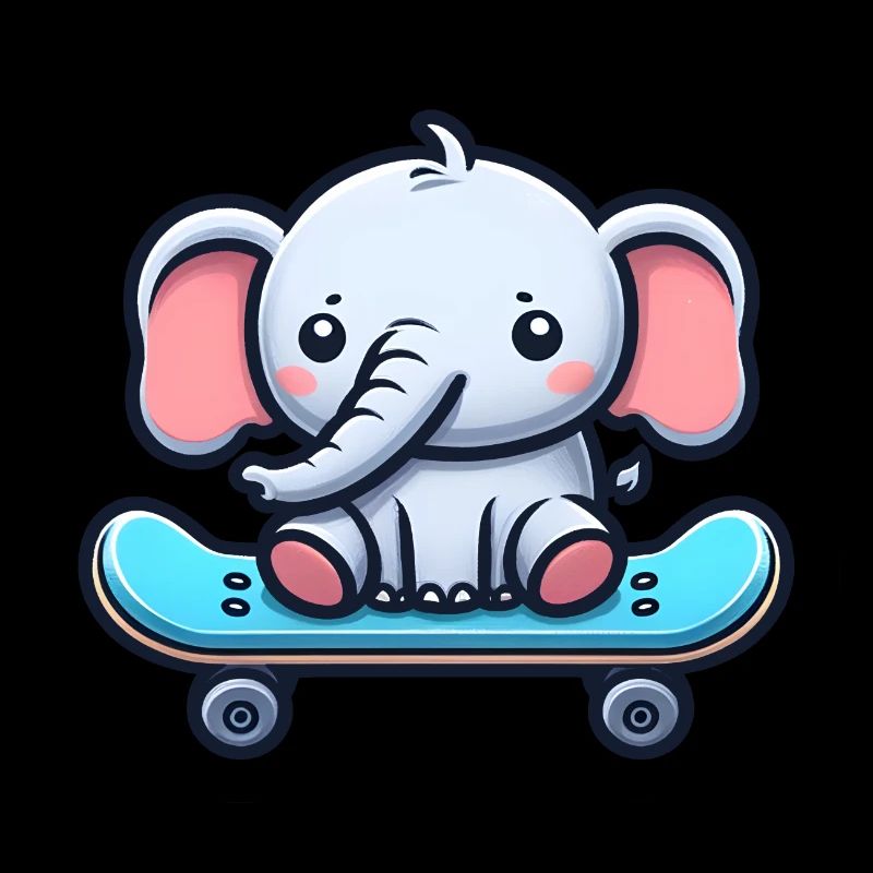 Mignon bébé éléphant avec planche à roulettes Maman éléphant