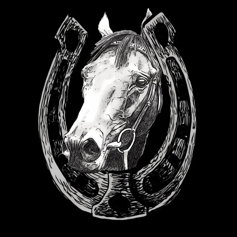 Cheval regarde à travers un fer à cheval