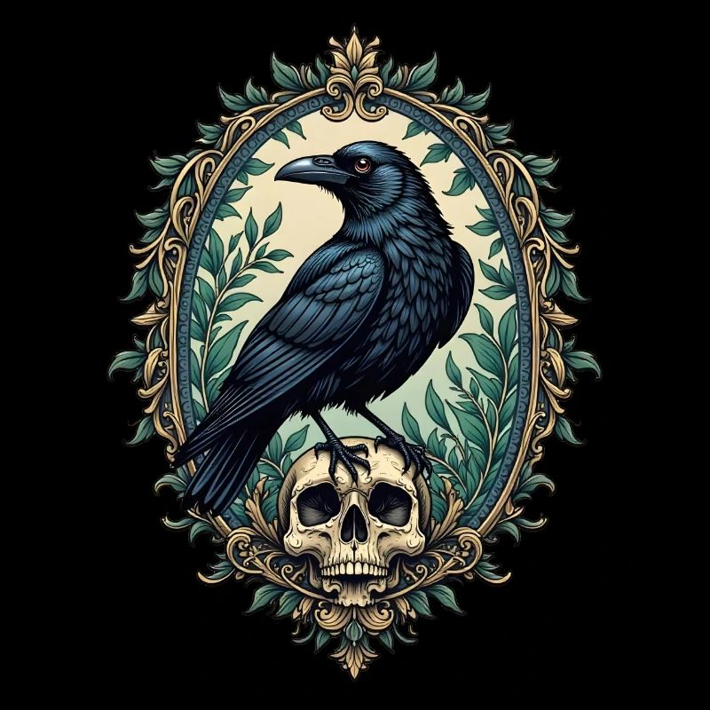 Raven with skull