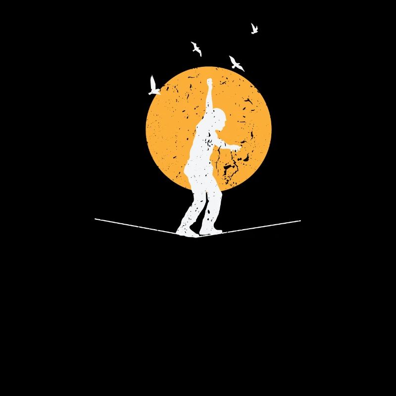 Slackline with moon in the background