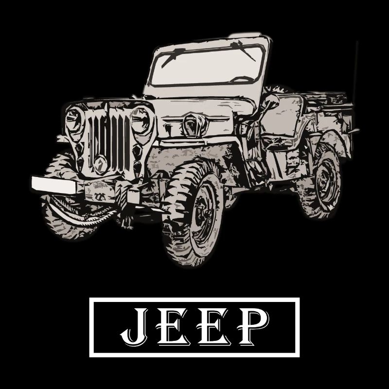 Willys Jeep dessin avec lettrage - blanc
