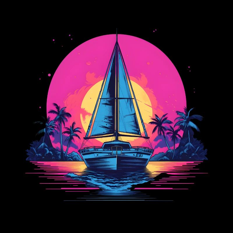 Synthwave Yacht coucher de soleil