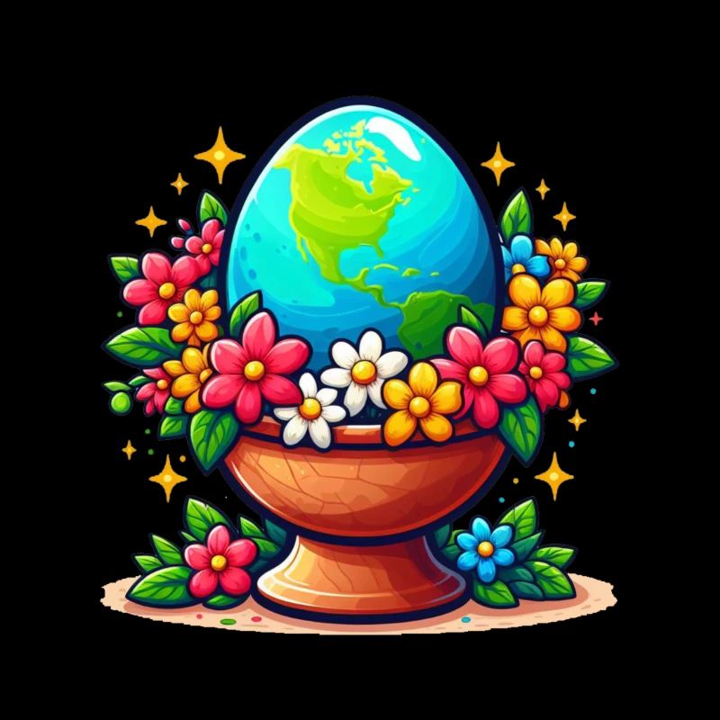 Die Erde in einem Eierglas mit Blumen drumherum