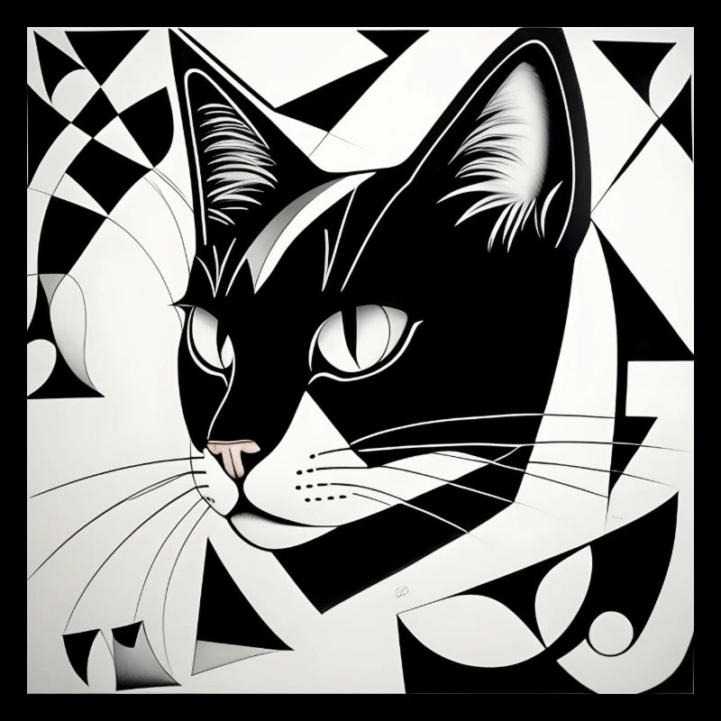Chat : Cubiste Noir & Blanc