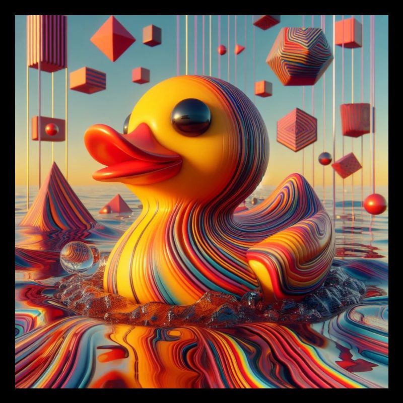 Bathing duck striped in risograph hyperrealism