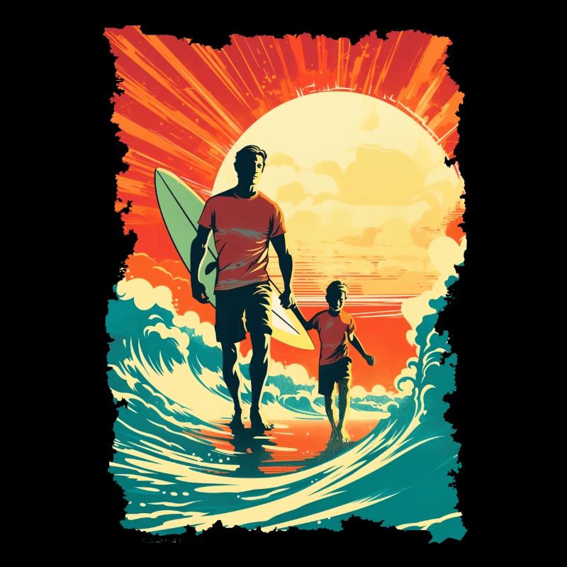 Father and son surfing surfer gift