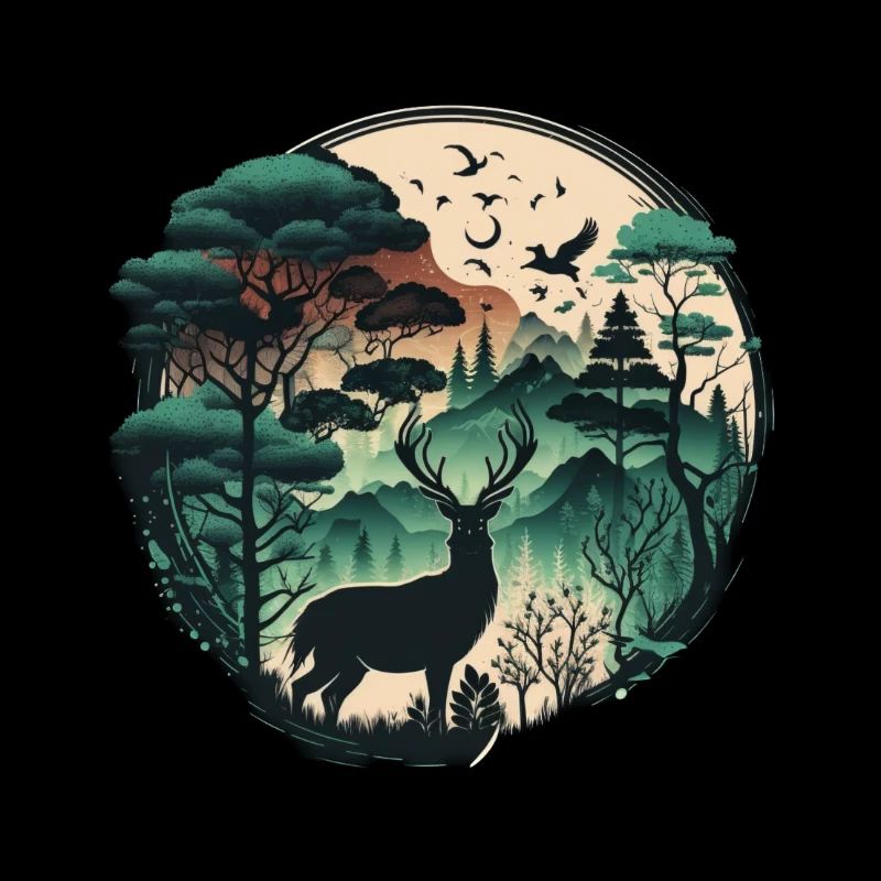 Forêt avec cerfs